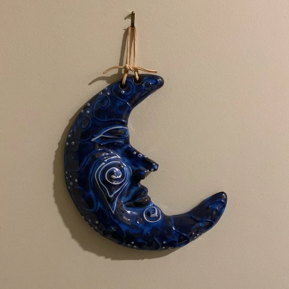 Handmade Pottery Quarter Moon Wall Hanging - Picture 3 of 14